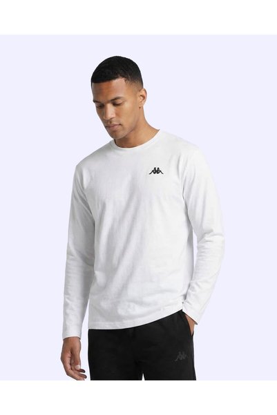 Kappa Tricou alb cu mânecă lungă pentru bărbați Olis