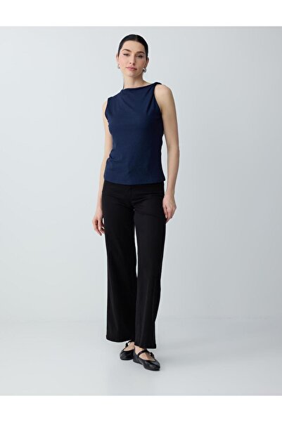 Jimmy Key Μαύρο μακρύ παντελόνι με κανονική μέση καμπάνα