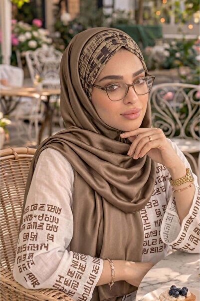 Aişe tesettür Χακί έτοιμο σάλι με σχέδιο βιζόν