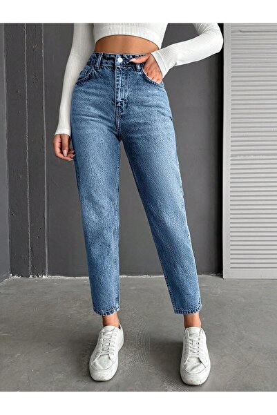 HerTon Kadın Yüksel Bel Mom Jean Pantolon %100 cotton Esneme yok