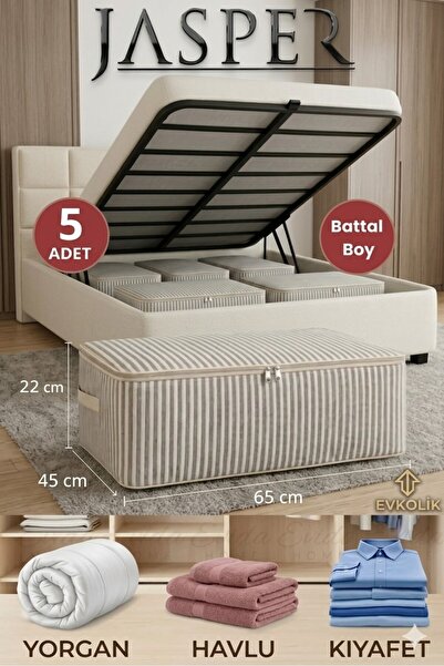 JASPER Ανθρακί 5 τεμάχια ριγέ μεγάλη θήκη για κάτω από το κρεβάτι και για καν...