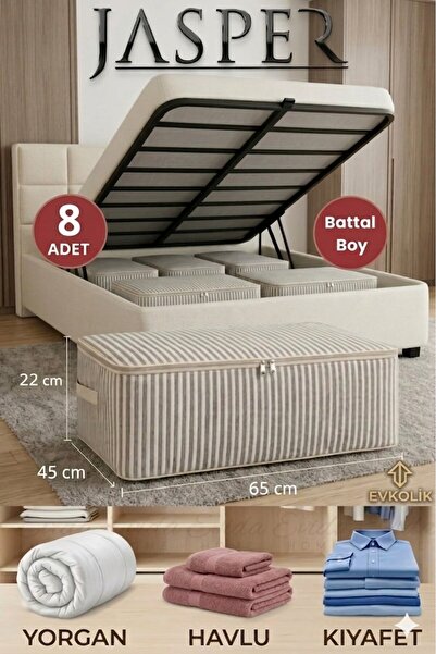 JASPER Ανθρακί 8 τεμάχια ριγέ μεγάλη θήκη για κάτω από το κρεβάτι και για καν...