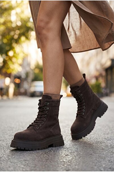 Lufian Γνήσιο Δέρμα Σουέτ Γυναικείες Μπότες LUF-EMBER BROWN Σουέτ