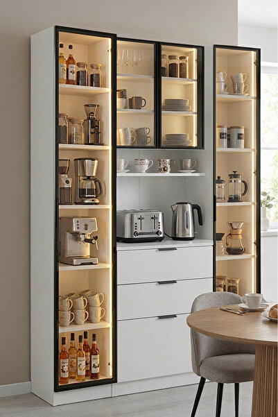 benim odam Diva Çok Amaçlı Dolap Ledli 1 Kapılı x2 3 Çekmeceli Kahve Köşesi M...