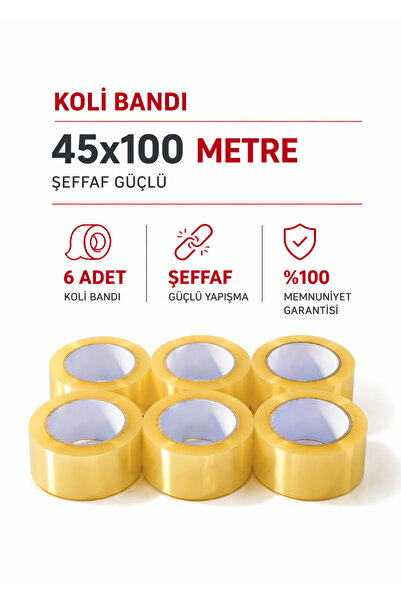 Fotografyabaskı 6 Adet Koli Bandı 45 Mm X 100 Mt Şeffaf Güçlü Yapışkanlı Kopm...