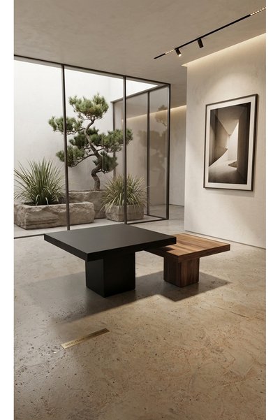 Mobilya Stant Most Marmoris %100 Mdf Siyah Ceviz Orta Sehpa Set (EVİNİZE TESLİM)