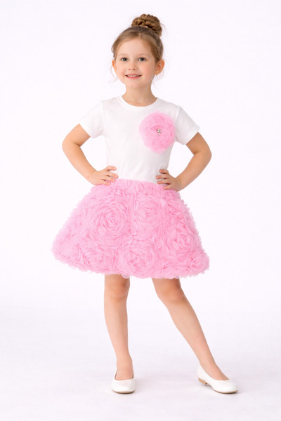İray Set fustă cu model tridimensional de trandafiri roz pentru fete |   Set ...