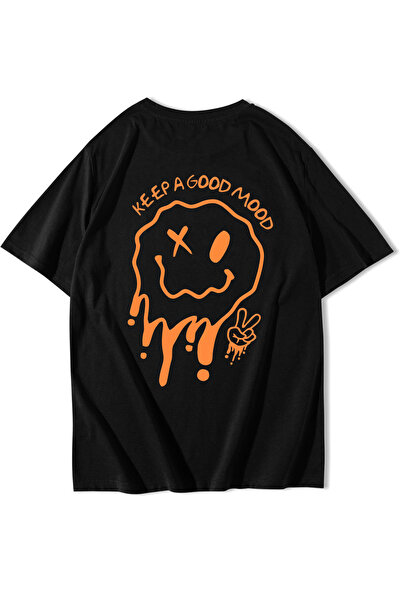 BRZ COLLECTION Unisex oversized Μπλουζάκι  "Διατηρήστε την καλή διάθεση " Μαύρο