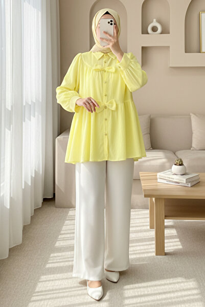 Modamorfo Cămașă cu detalii fundă în față - Galben deschis