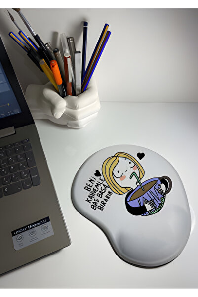 HobiShop Kahvekolik Kız Baskılı Bilek Destekli Mouse Pad