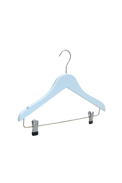 NYN Ξύλινη κρεμάστρα μωρού 0-3 ετών 26 εκ. με μάνδαλο Μπλε Χρώμα 4 Τεμάχια