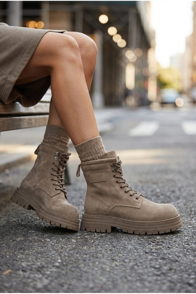 Lufian Ember Γυναικείες Δερμάτινες Μπότες - Λεπτομέρεια από τρίχες καμήλας