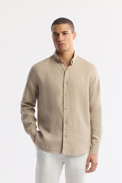 Avva Men's Mink 100% Linen Buttoned Collar Shirt B 002191