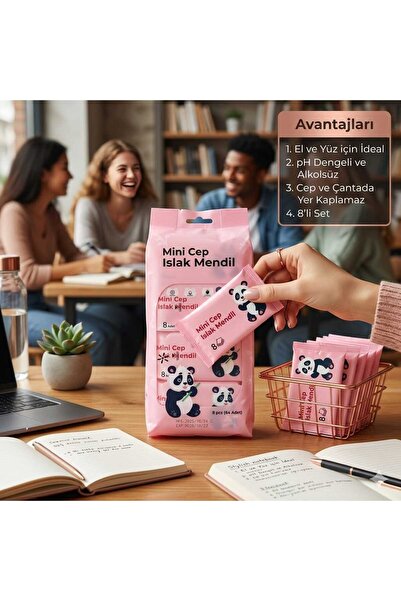 Marco 8-Pack Mini Wet Pocket Wipes with Panda Figure, Soft, Soft-Textured Packs