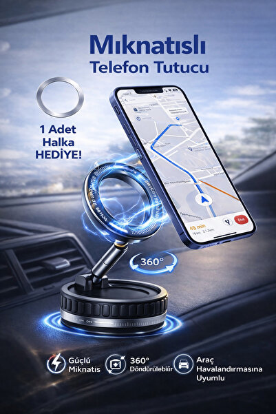 BEYZANA Güçlü Vakumlu Dönebilen 360° Manyetik Telefon Tutucu Ayna Cam Araba U...
