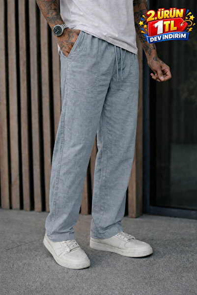 DAMGA JEANS Ανδρικό παντελόνι από λινό πέτρινο ύφασμα Premium Jogger Relax Fit