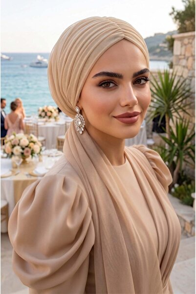 Aişe tesettür Μπεζ τούλι με κορδόνι που δένει το κεφάλι