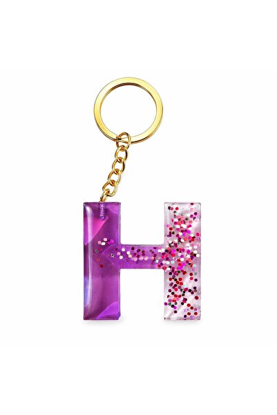 maycollection سلسلة مفاتيح أرجوانية على شكل حرف H من الإيبوكسي