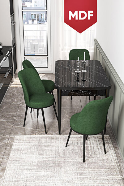 Canisa Concept Kor Serisi 70x114 MDF Açılabilir Mutfak Masası Takımı Siyah Me...
