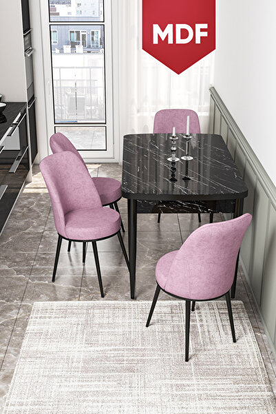 Canisa Concept Kor Serisi 70x114 MDF Açılabilir Mutfak Masası Takımı Siyah Me...