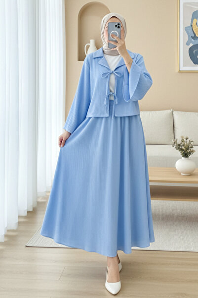 Modamorfo Σετ με ζαρωμένη φούστα και δέσιμο μπροστά - Μπλε μωρού