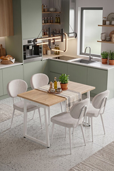 VİLİNZE Deniz Sandalye Biga MDF Sabit Metal Ayak Mutfak Masası Takımı - 70x12...