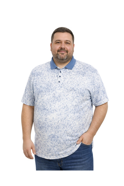 BattalModa Men's Large Size Ice Blue Polo Collar Micro Patterned Short Sleeve...