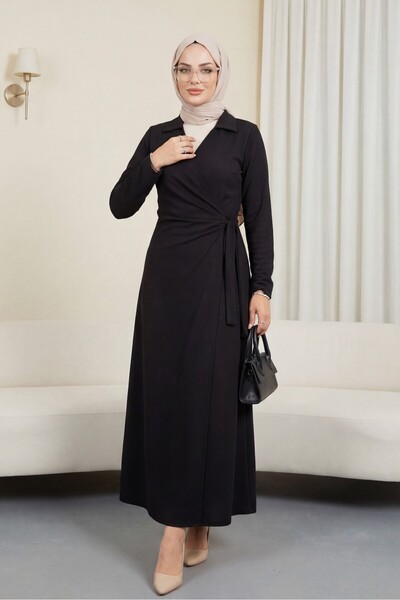 Modamorfo Φόρεμα με διπλό δέσιμο στο μπροστινό μέρος και στο πλάι - μαύρο