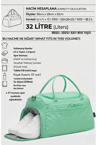 KAFF Αθλητική και ταξιδιωτική τσάντα με πράσινο λουράκι ώμου - Αδιάβροχο ύφασ...