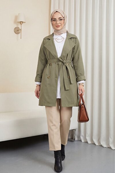 Modamorfo Μπολερό Λεπτομερής καμπαρντίνα με κουμπιά μεσαίου μεγέθους -χακί