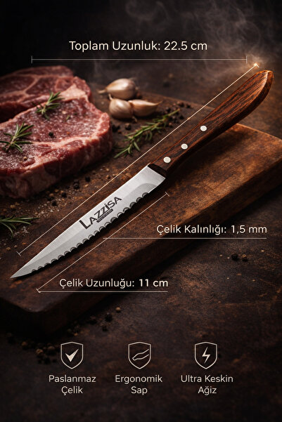 LAZBİSA Hand Craft Serisi Steak Et Yemek Kahvaltı Bıçağı Çatalı 12 Li Set Mutfak Bıçak Seti ( Mtf-061 )