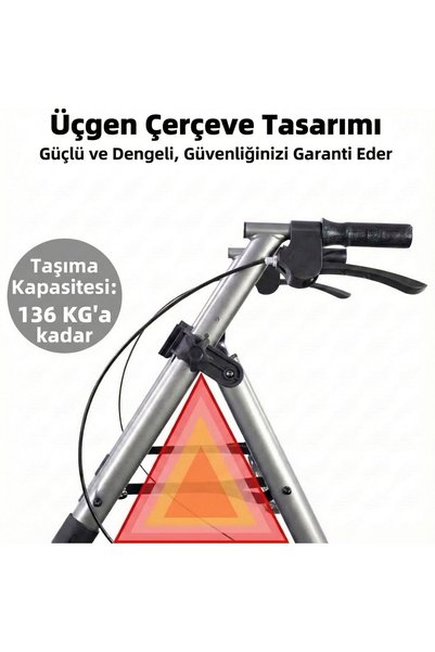 WOLLEX Rölatör Frenli, Katlanabilir, Koltuklu Yürüteç Tekerlekli Rollator Walker Hasta Yürüteci