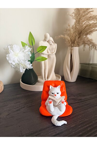 MSVstudio3d Kitap Okuyan Kedi Figürü – Sevimli Dekor – Kitaplık Süsü