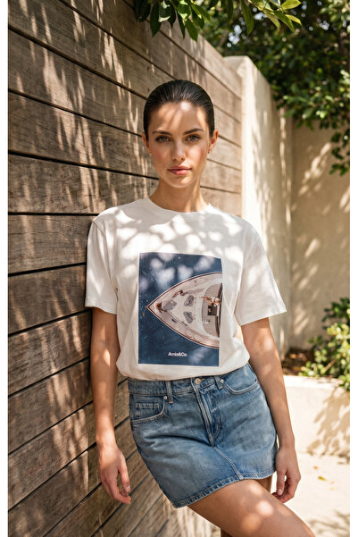 Amia&Co. Κοντομάνικο μπλουζάκι με στάμπα Ecru Crew Neck