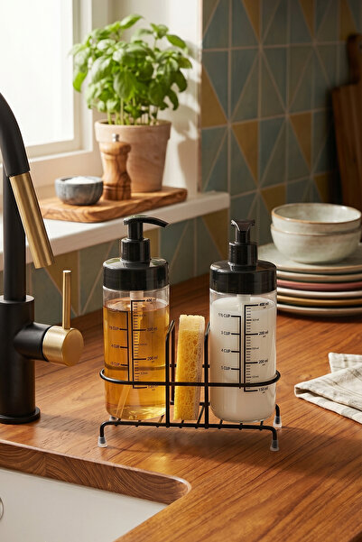 NTC METAL PASLANMAZ Standlı Mutfak Sıvı Sabunluk Ve Süngerlik Seti, Tezgah Üs...