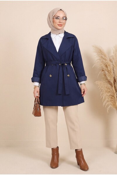 Modamorfo Μπολερό Καμπαρντίνα με Λεπτομέρειες και Κουμπιά - Μπλε ναυτικό