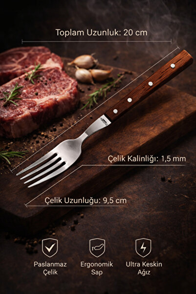 LAZBİSA Hand Craft Serisi Steak Et Bıçağı Çatalı 6 Lı Set Mutfak Bıçak Seti ( Mtf-060 )
