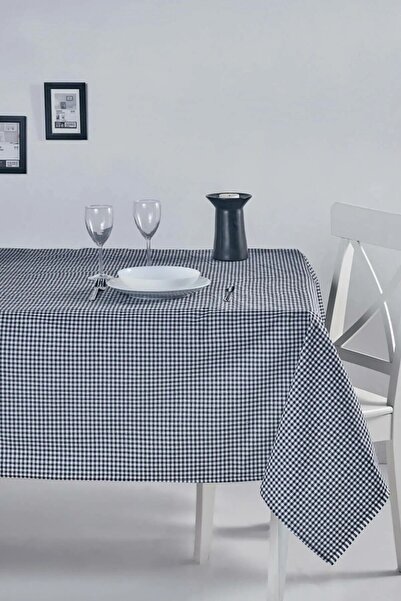 Gözde Gingham Cotton Tablecloth 170x170 Black