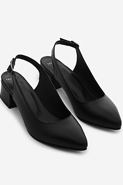 SAYL Μαύρα γυναικεία παπούτσια slingback με τακούνι από γνήσιο δέρμα