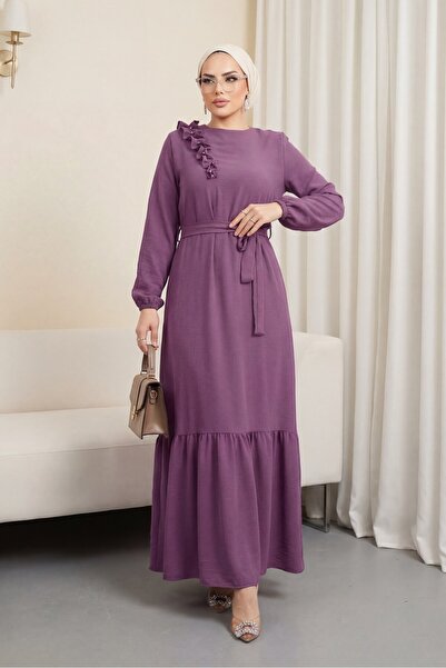 Modamorfo Ayrobin Dress with Ruffle Stone Detail, Skirt and Belt -Cherry
