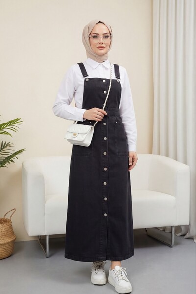 Modamorfo Τζιν σαλοπέτα με κουμπιά και διπλές τσέπες - μαύρο