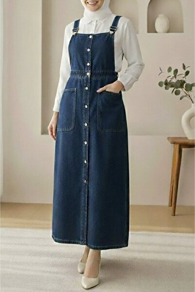 Modamorfo Τζιν σαλοπέτα με κουμπιά και διπλές τσέπες - μπλε ναυτικό