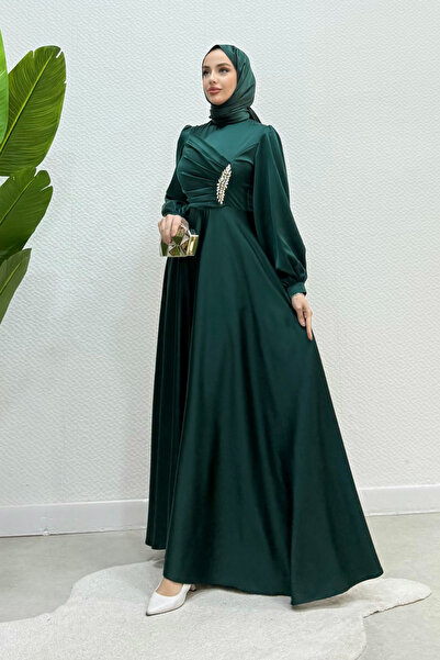 Tesettür Diyarı Λούσια Ταστιλιάνικο Σατέν Τεσεττούρ Βραδινό Φόρεμα με Πέτρες ...