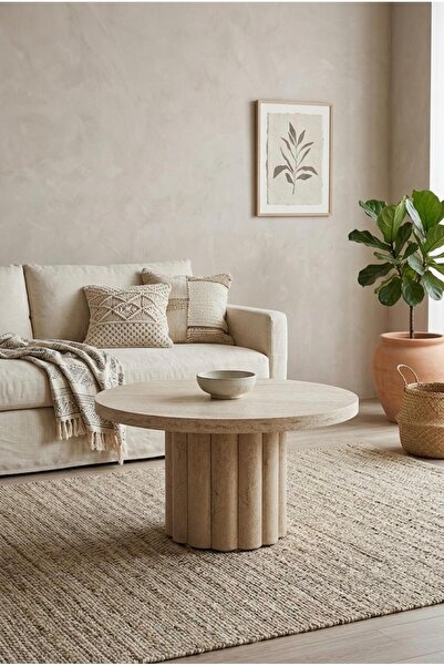 Lisso Home Atina Yuvarlak Traverten Orta Sehpa 79x79