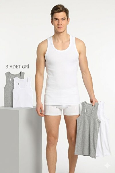 MODA YILDIZ 6-Pack Men's Gray White Ribbed Cotton Sports Undershirts