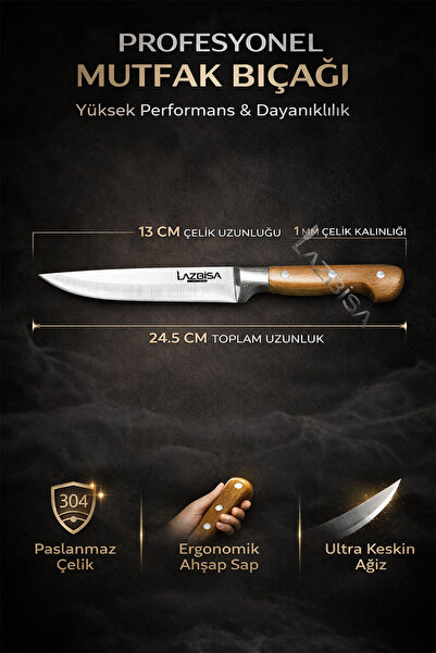 LAZBİSA Hand Craft Mutfak Bıçak Seti Et Ekmek Sebze Meyve Doğrama Bıçağı 4 Lü Günlük Kullanım ( Mtf-070 )