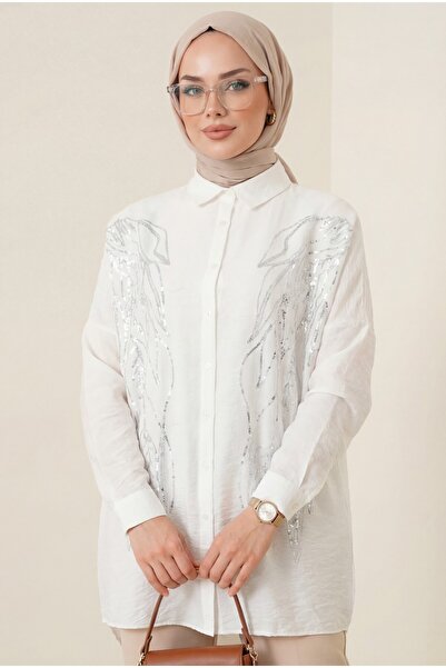 Modamorfo Πουκάμισο με παγιέτες με μοτίβο φύλλων