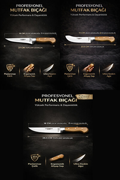 LAZBİSA Hand Craft Pro Serisi Mutfak Bıçak Seti 9 Parça Et Ekmek Sebze Salata Börek Bıçağı (MFP-386)