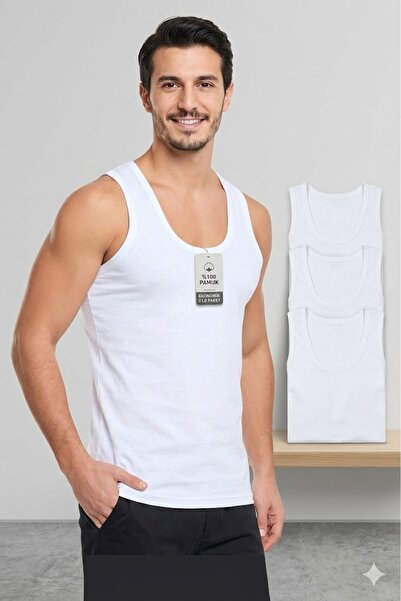 MODA YILDIZ Ανδρικό λευκό βαμβακερό κλασικό χτενισμένο βαμβακερό εσώρουχο 3 τ...