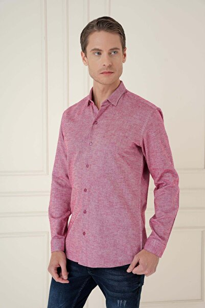 Efor Men's Slim Fit Textured 100% Cotton Claret Red Shirt g 1584